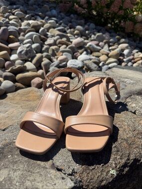 Women’s Ankle-Strap Block Heel Sandals in Nude